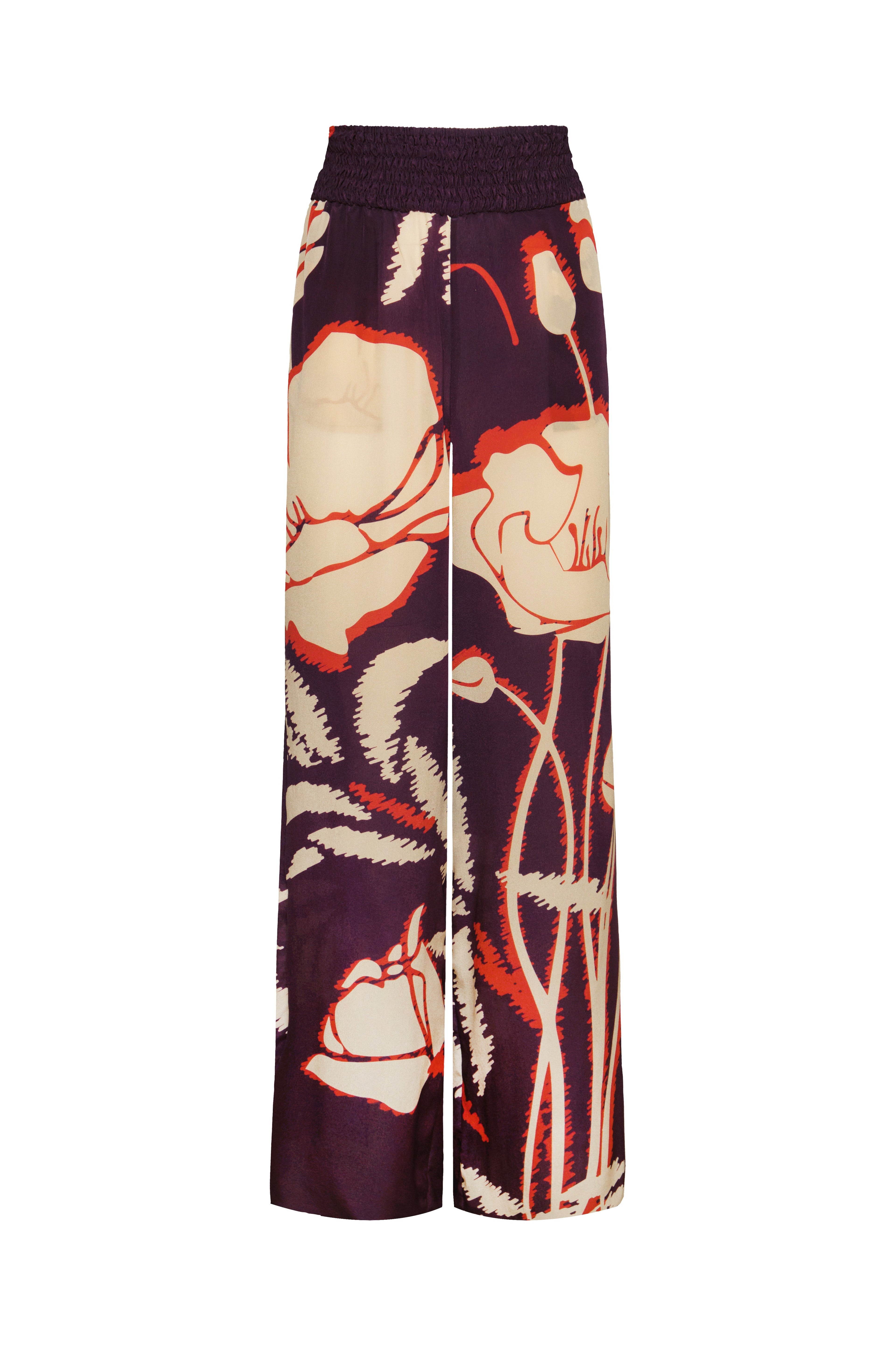 San Cipriano Crepe Chine Pants / Purple Gladiolos