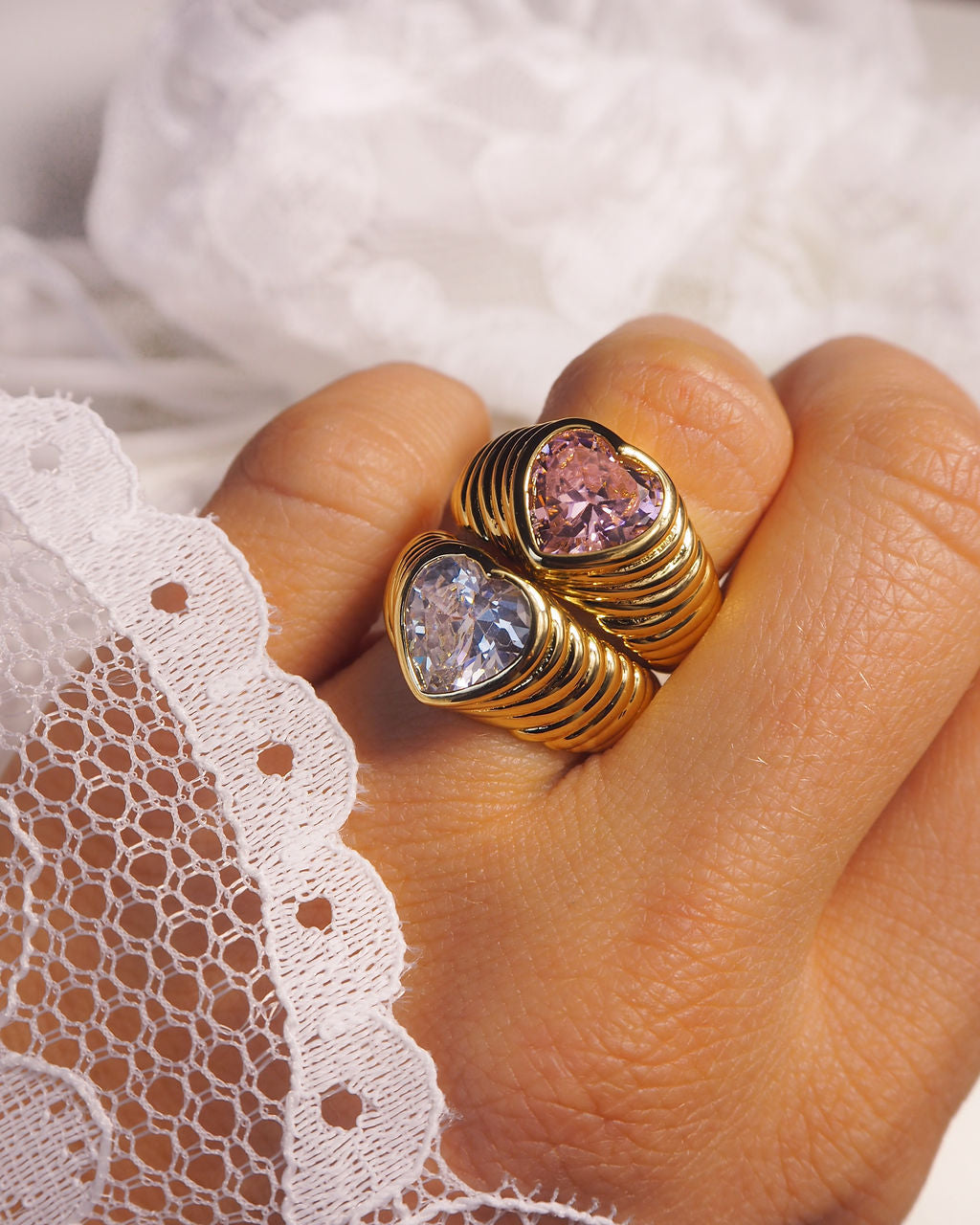 BFF Ring Set- Gold/Clear and Pink