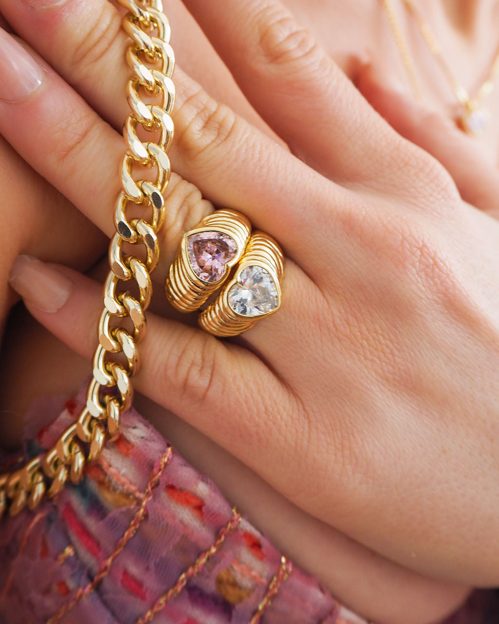 BFF Ring Set- Gold/Clear and Pink