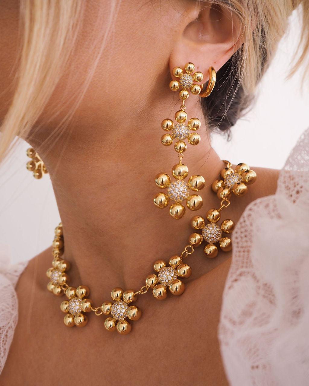 Daisy Statement Earrings- Silver