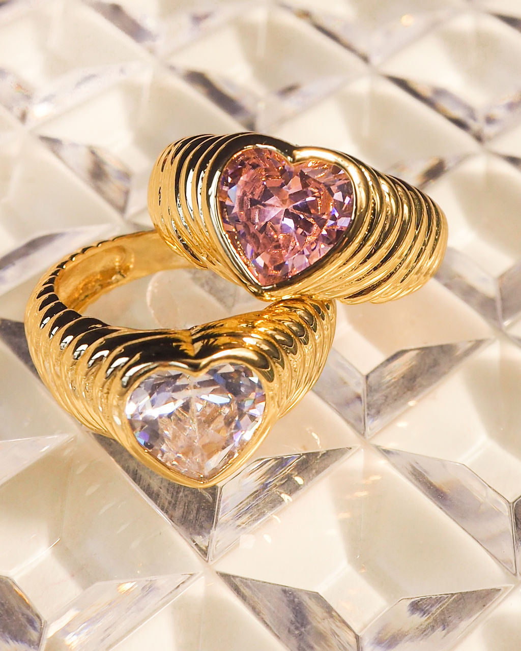 BFF Ring Set- Gold/Clear and Pink