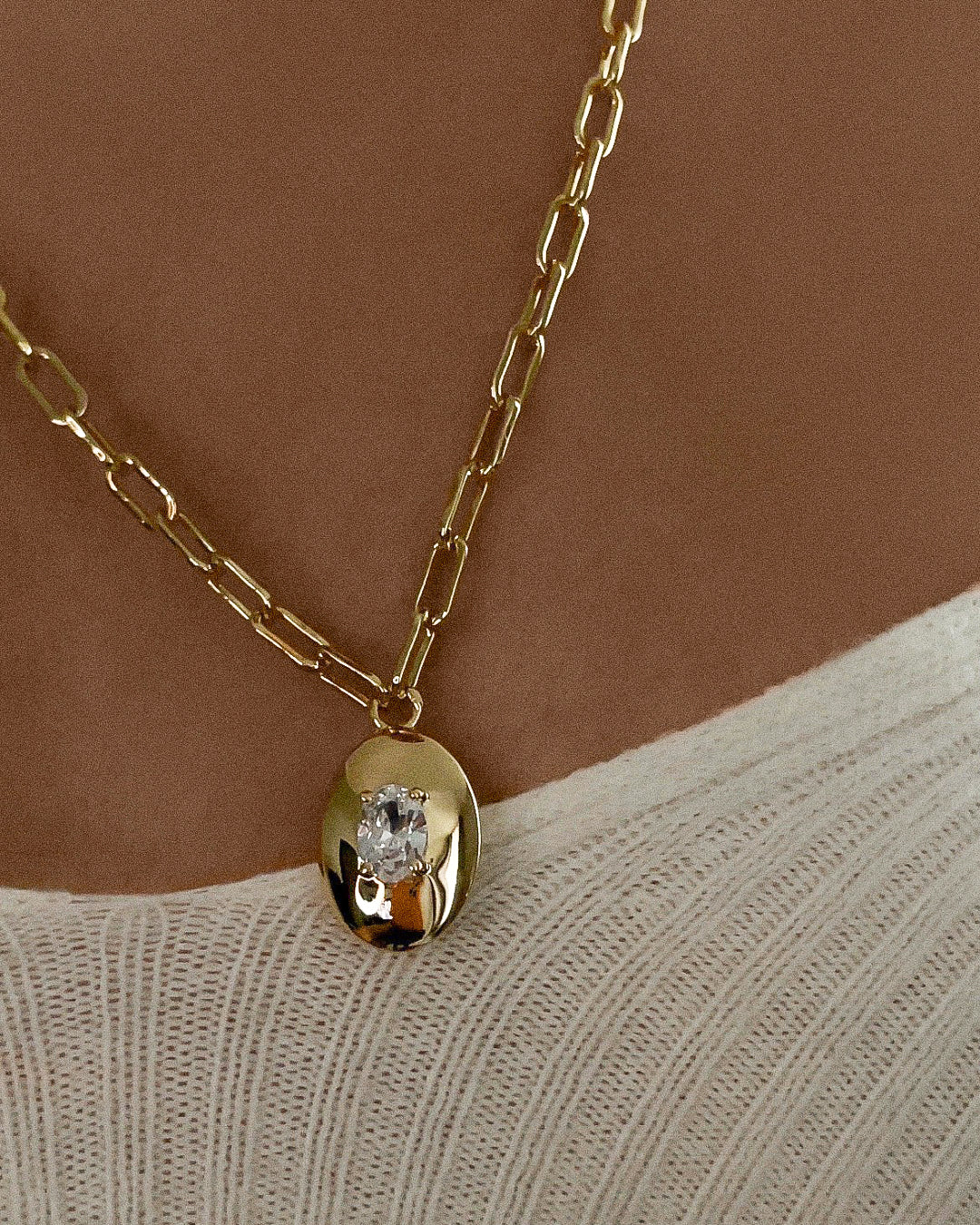 Stone Orb Pendant Necklace- Silver
