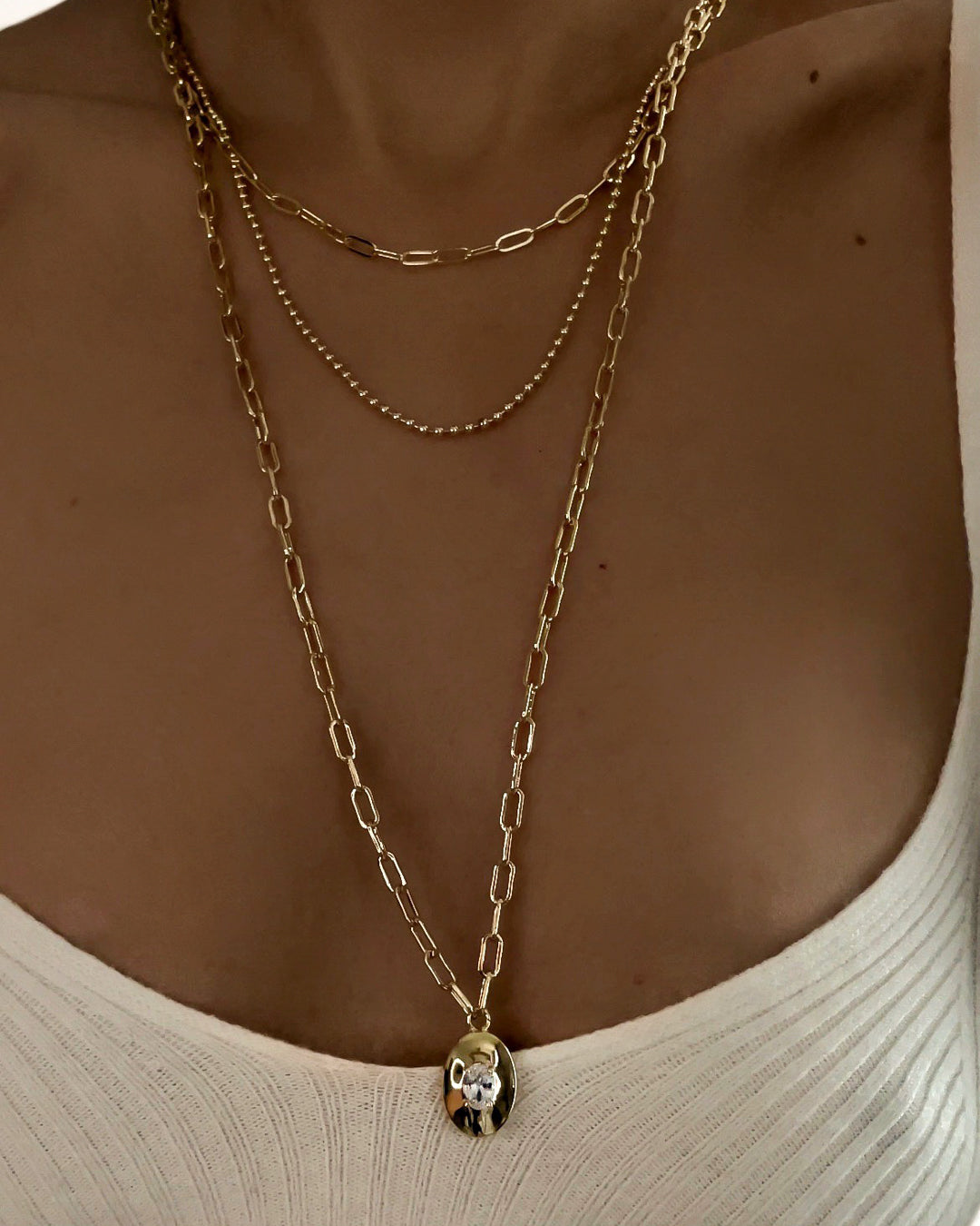 Stone Orb Pendant Necklace- Silver