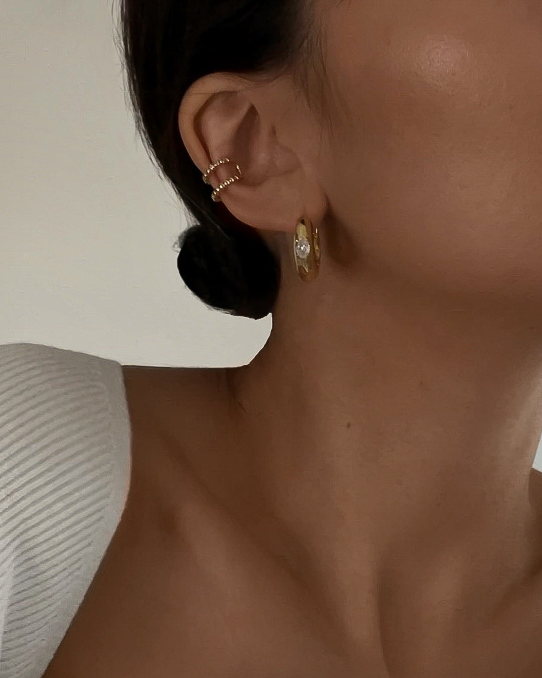 Stone Orb Hoops- Gold