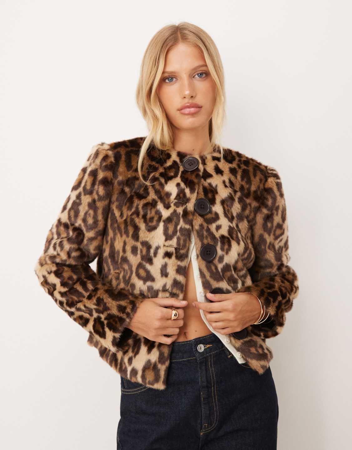 Collarless Leopard Jacket