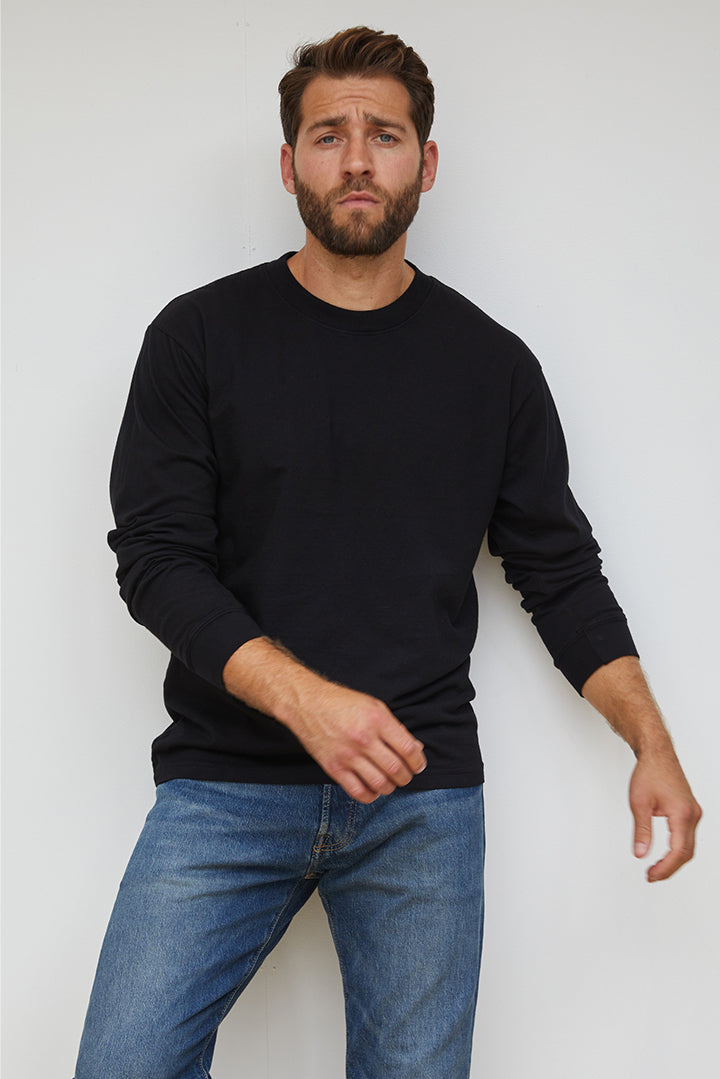jon men's cotton long sleeve tee | true black