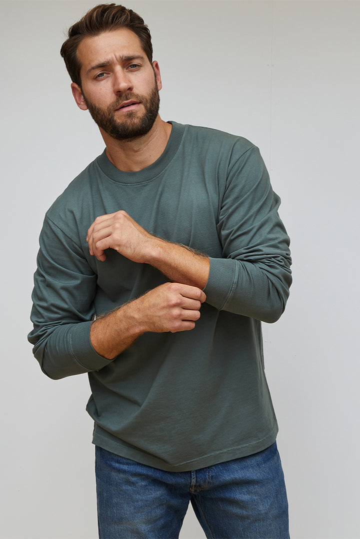 jon men's cotton long sleeve tee | uniform green