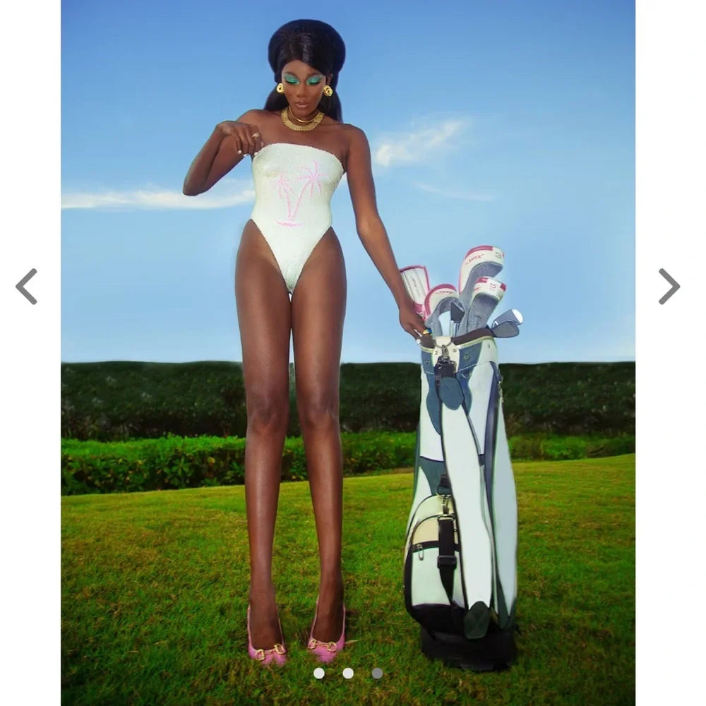 Chrissy Hand Embroidered Sequin Swimsuit - White