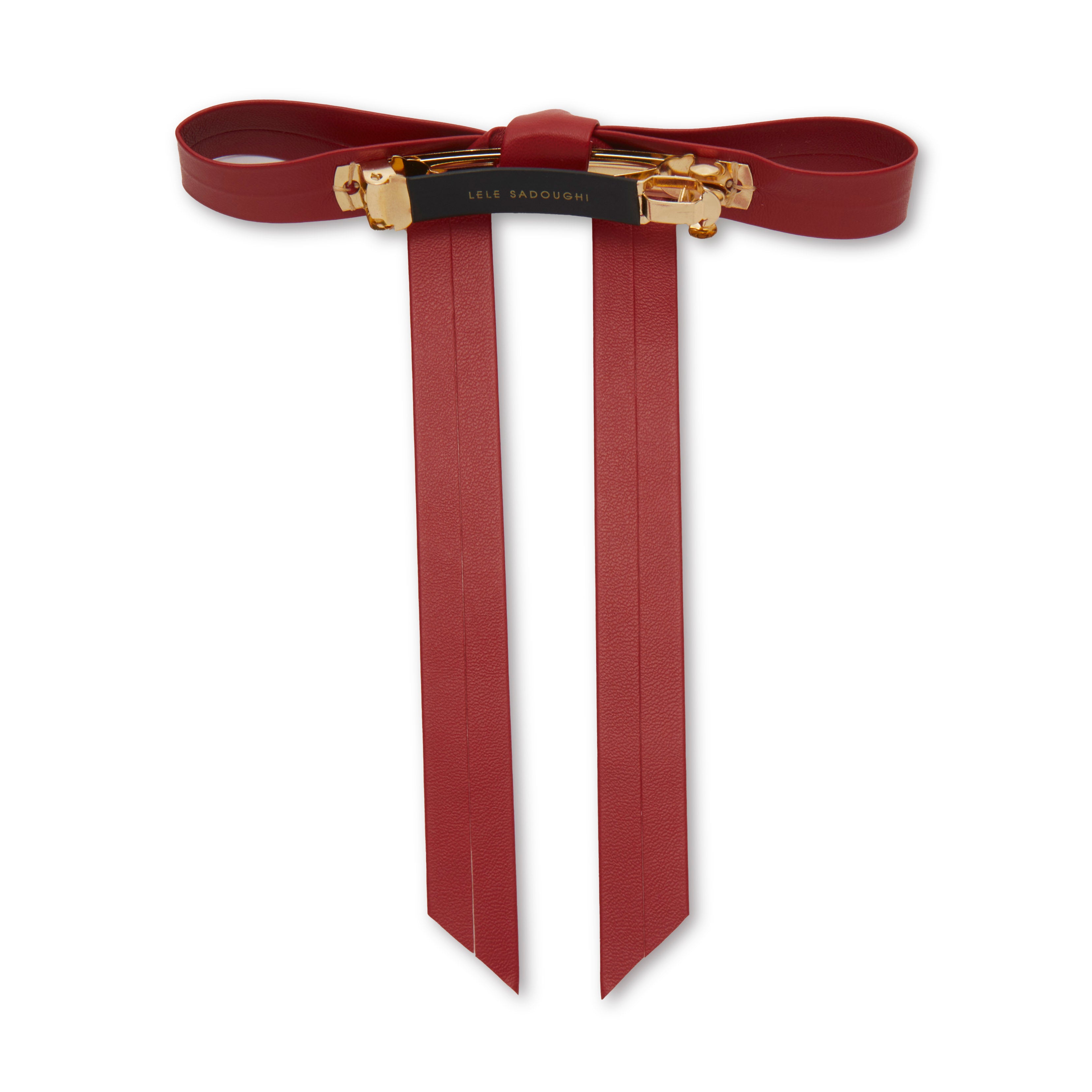 Lele Sadoughi Barrettes LIPSTICK RED BARDOT FAUX LEATHER BOW BARRETTE