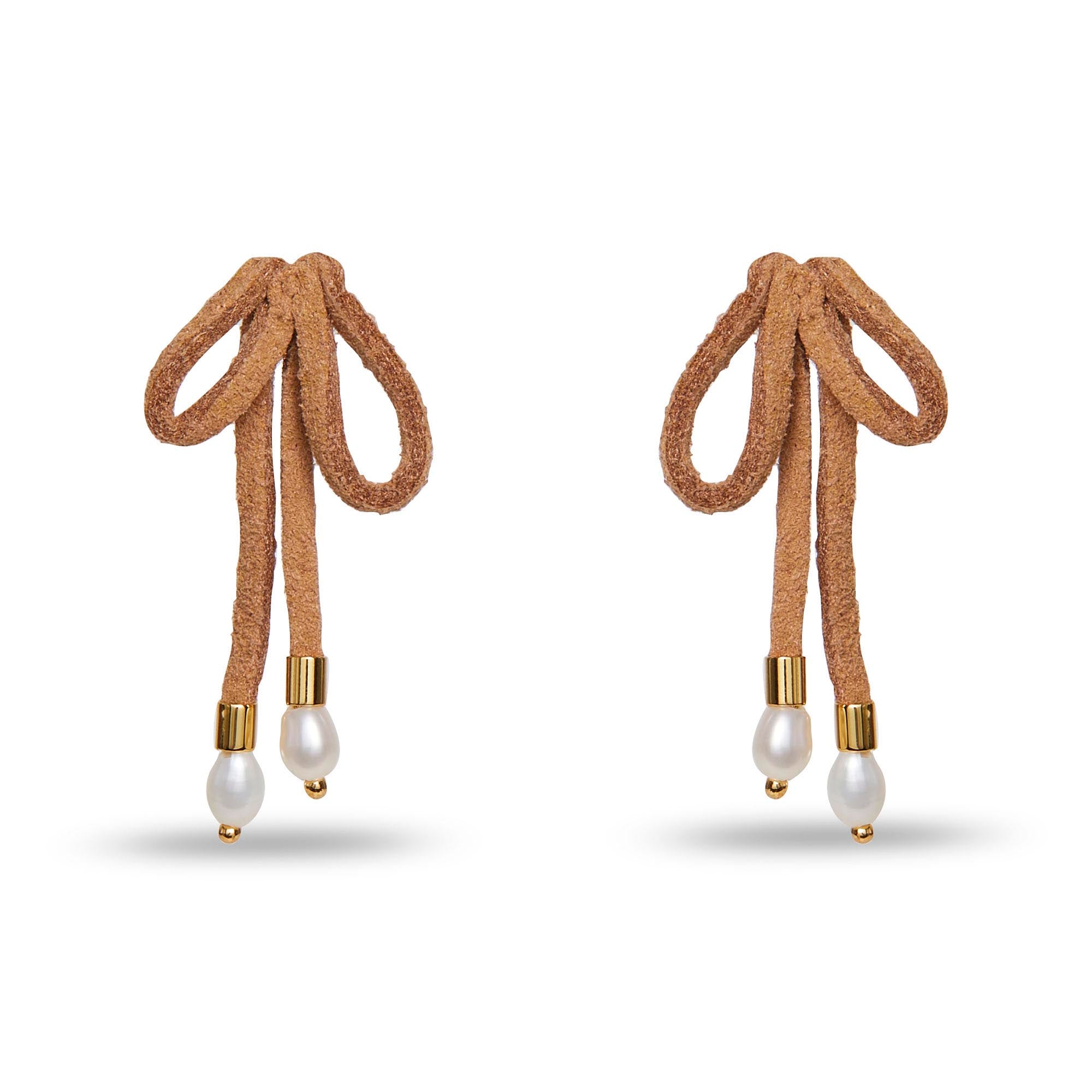 Lele Sadoughi EARRINGS CARAMEL FAUX SUEDE BOW EARRINGS