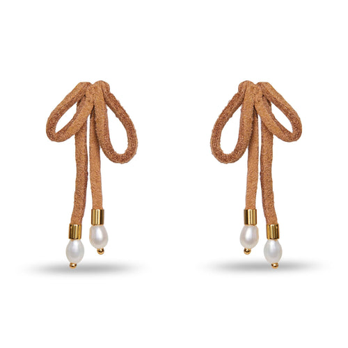 Lele Sadoughi EARRINGS CARAMEL FAUX SUEDE BOW EARRINGS