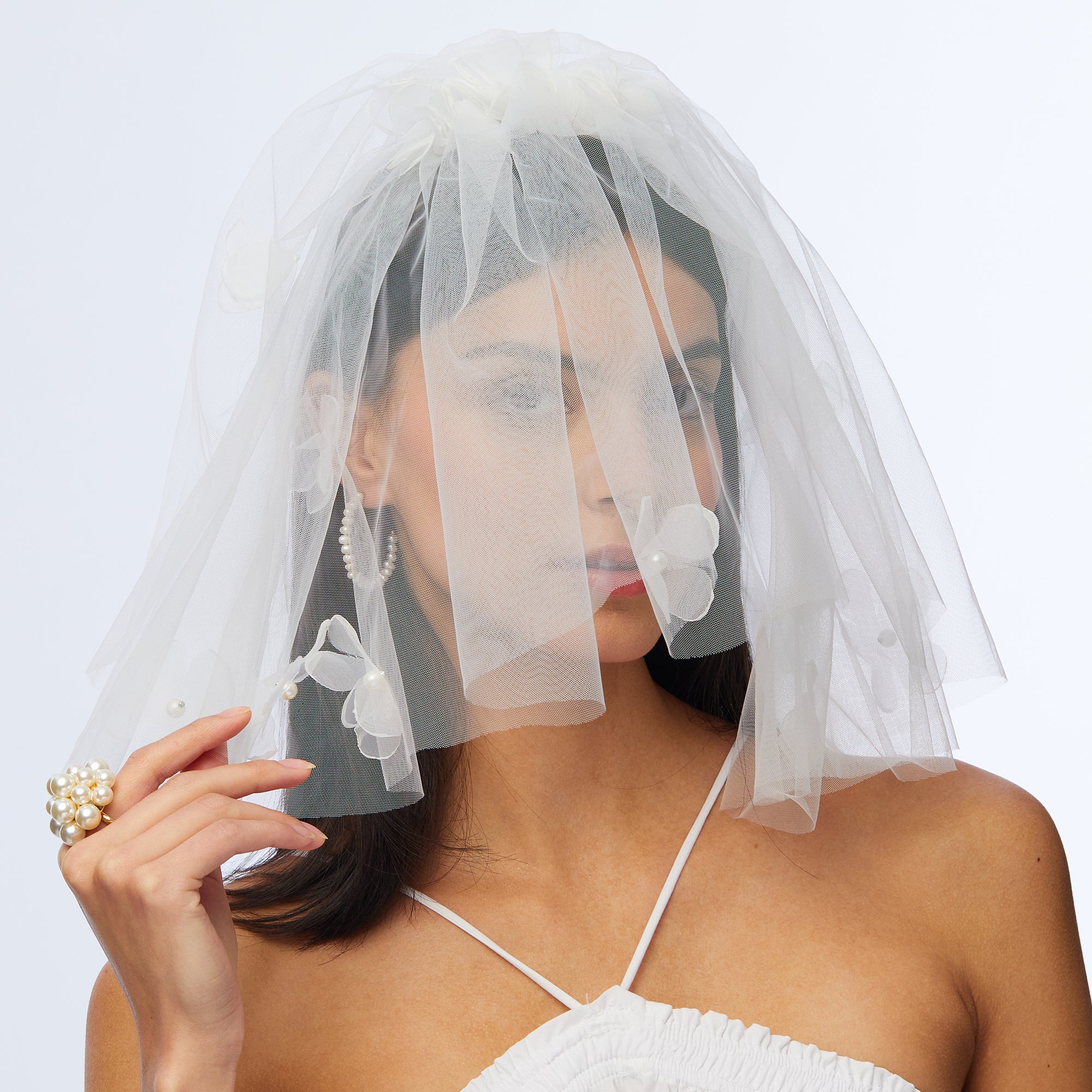 Lele Sadoughi HAIR ONE SIZE IVORY POPPY FLORAL VEIL COMB