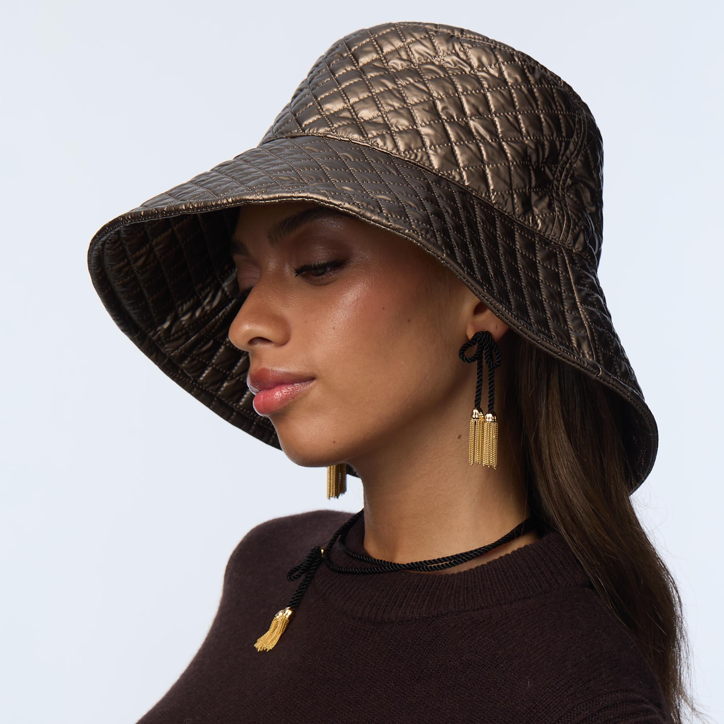 Lele Sadoughi HATS BRONZE QUILTED LONG BRIM BUCKET HAT