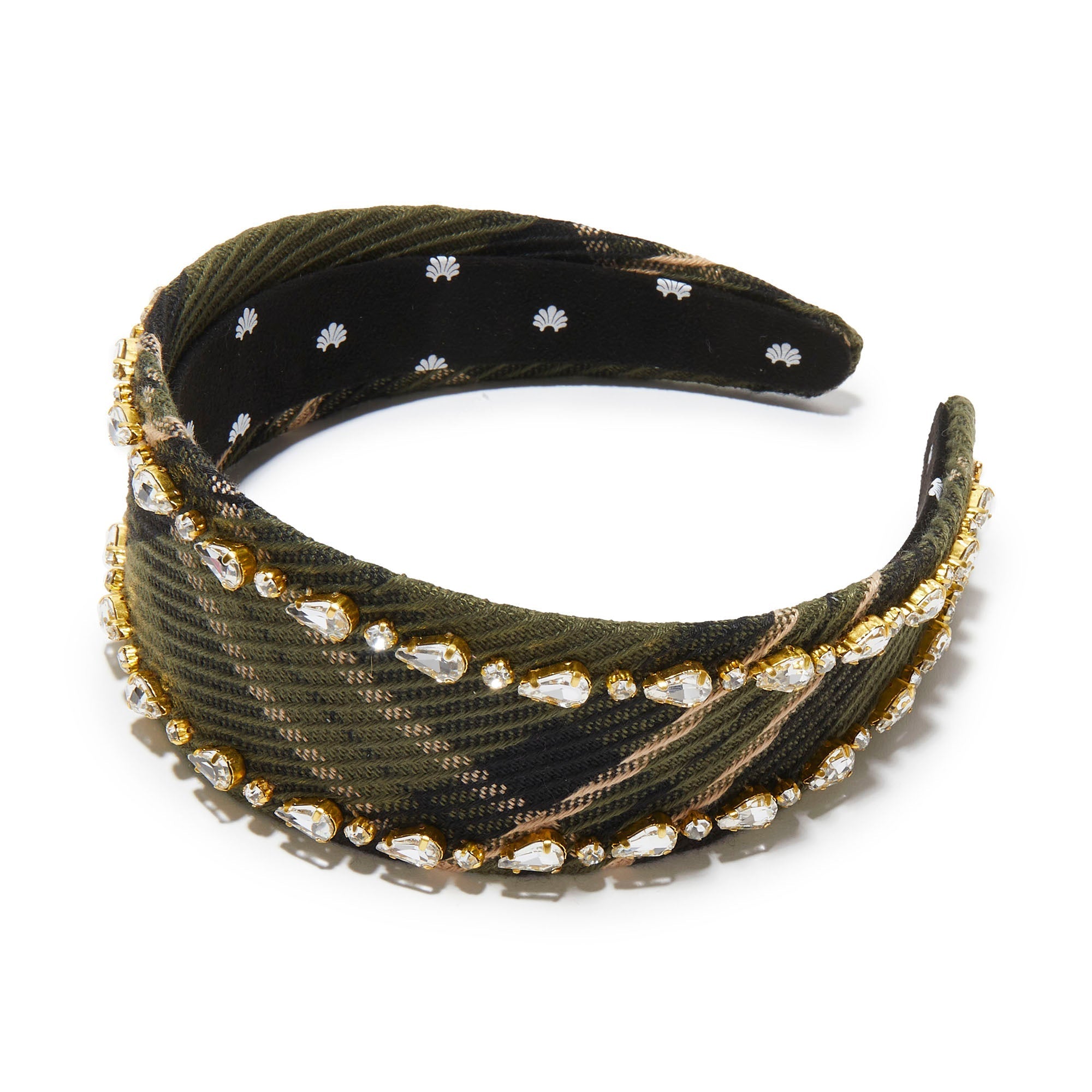 Lele Sadoughi HEADBANDS OLIVE GREEN BRIGITTE CRYSTAL TRIM HEADBAND