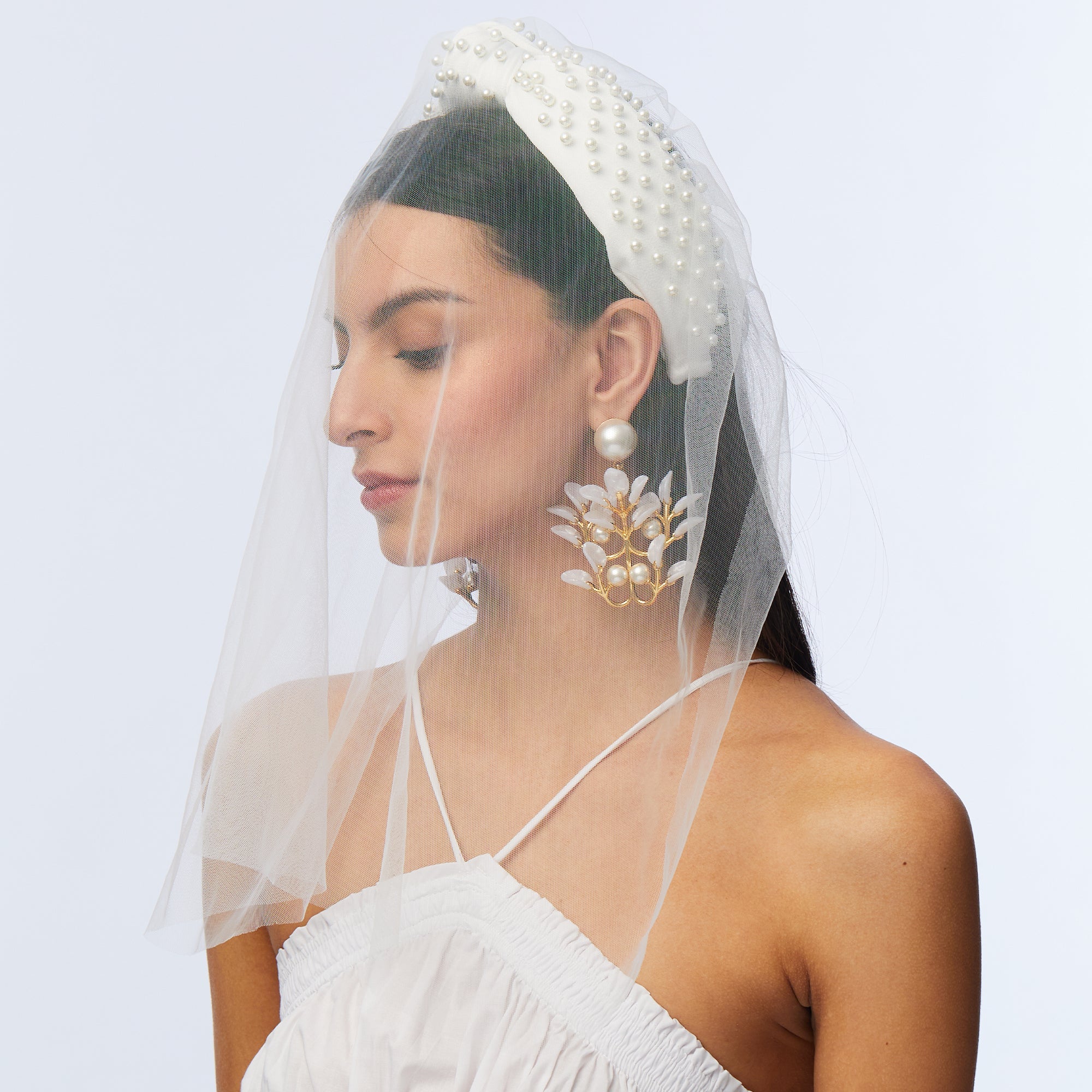 Lele Sadoughi HEADBANDS ONE SIZE IVORY VEIL HEADBAND