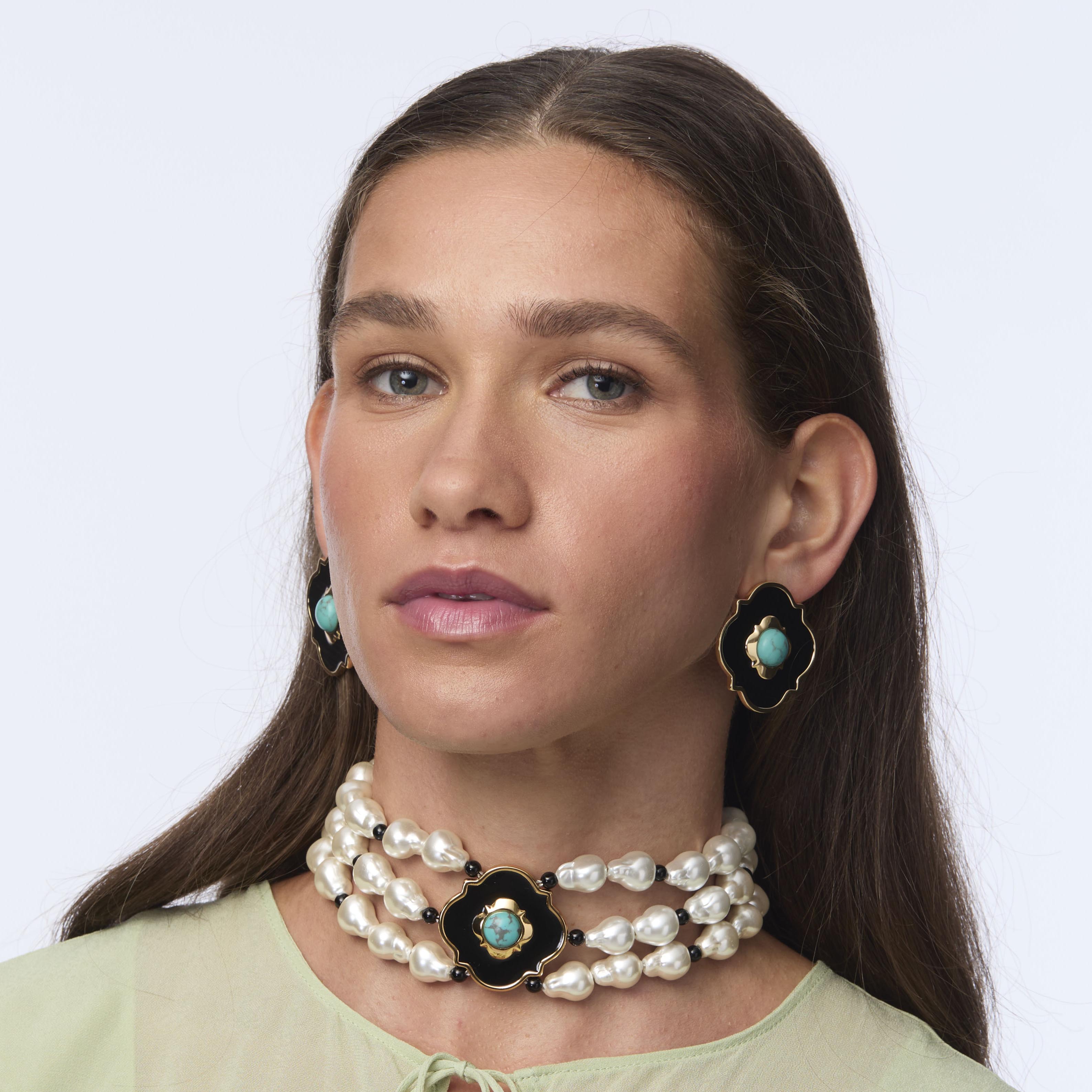 Lele Sadoughi NECKLACES PATINA GREEN BILTMORE DIANA TRIPLE ROW CHOKER