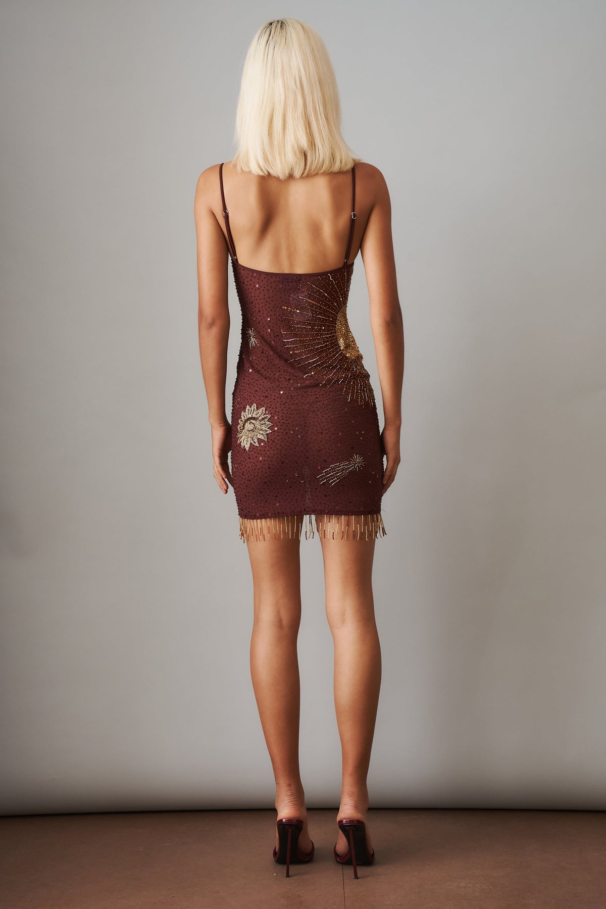 Mini Beaded Dress | Brown