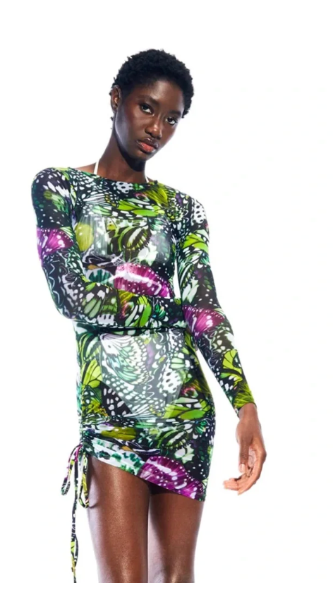 Mini Mesh Dress | Green Butterfly
