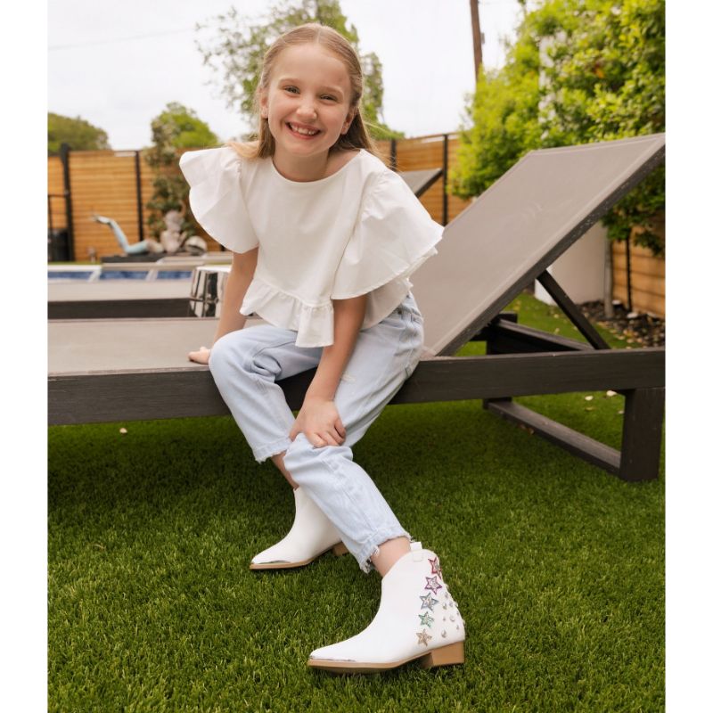 Miss Dallas Western Boot in White Shooting Stars - Kids - Yosi Samra  - Kids' Boots