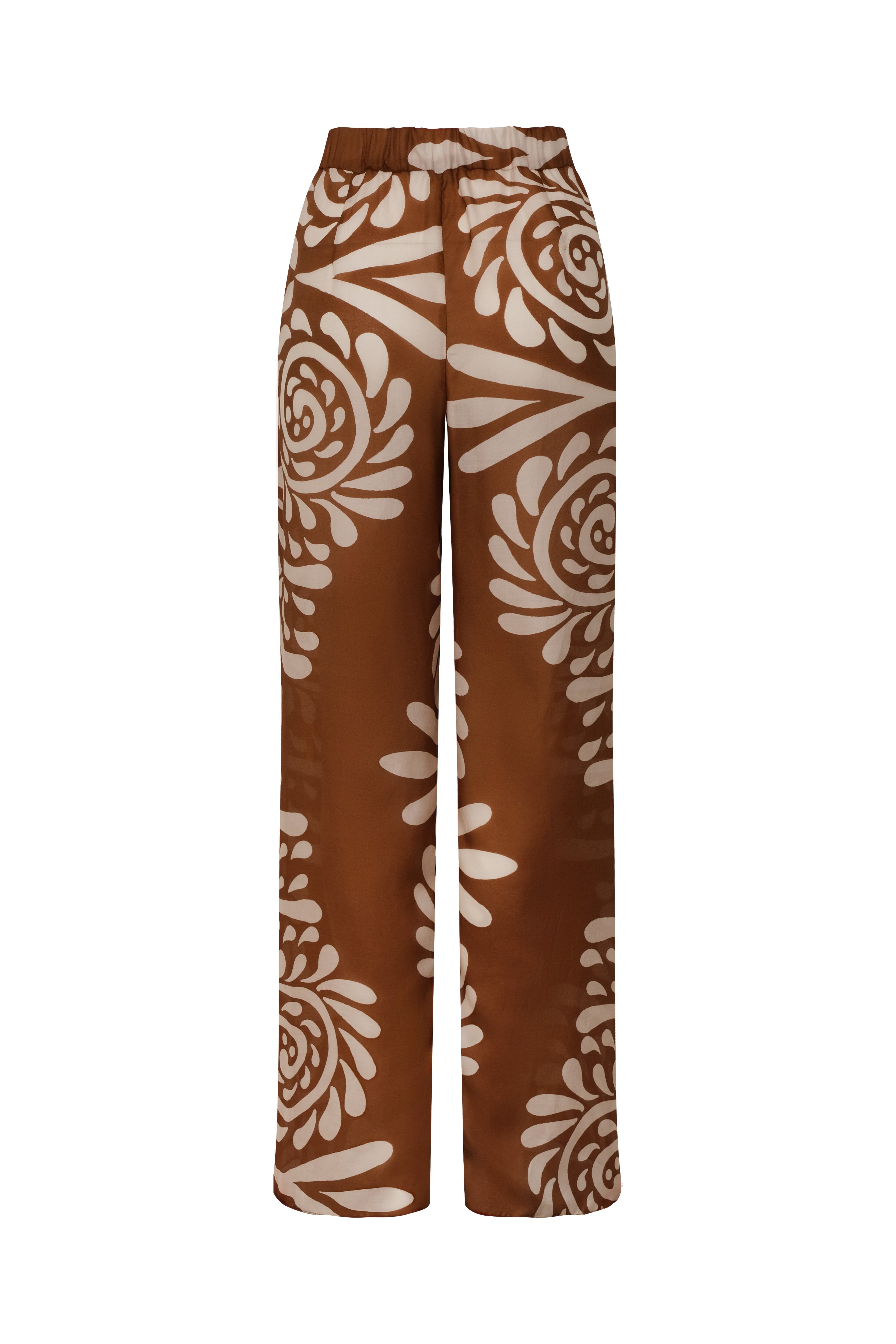 San Benito Cotton Silk Pants / Brown Arabesque