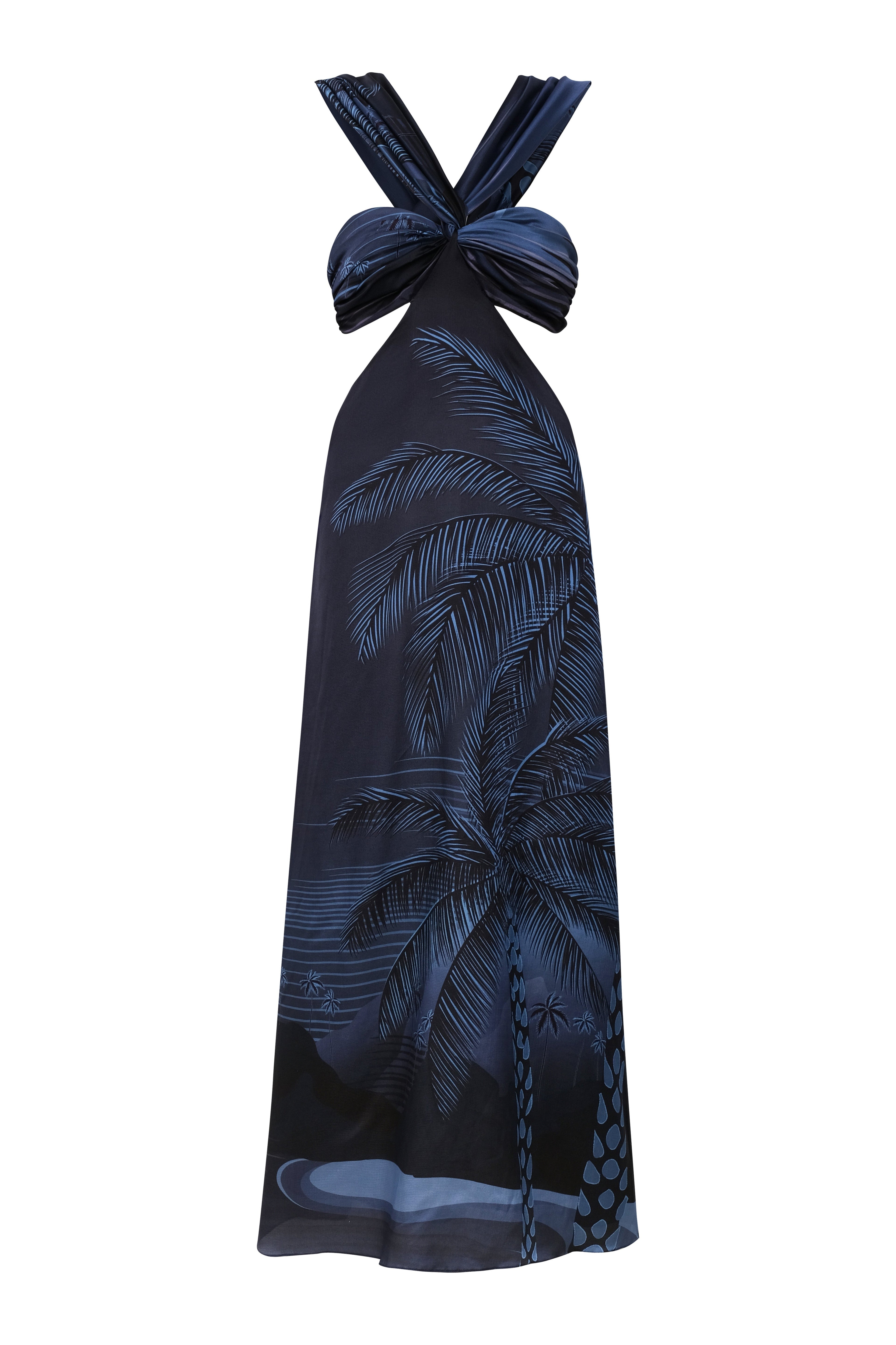 Santo Tomás Martellato Silk Dress / Navy Tropical Landscape