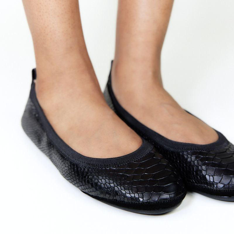 Samara Foldable Ballet Flat in Black Python - Yosi Samra  - Women's Flats