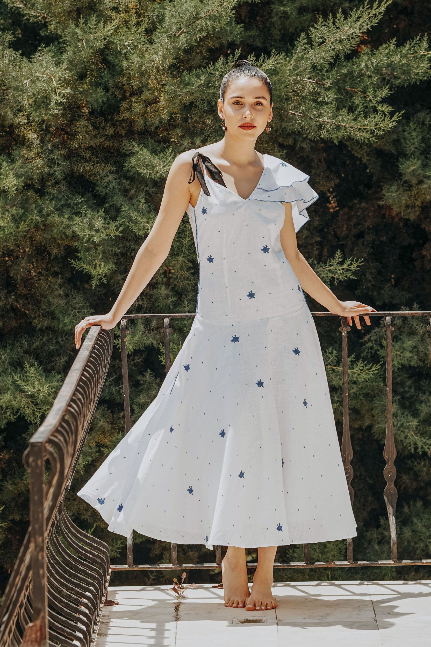 Poppy | White With Blue Swiss Dots